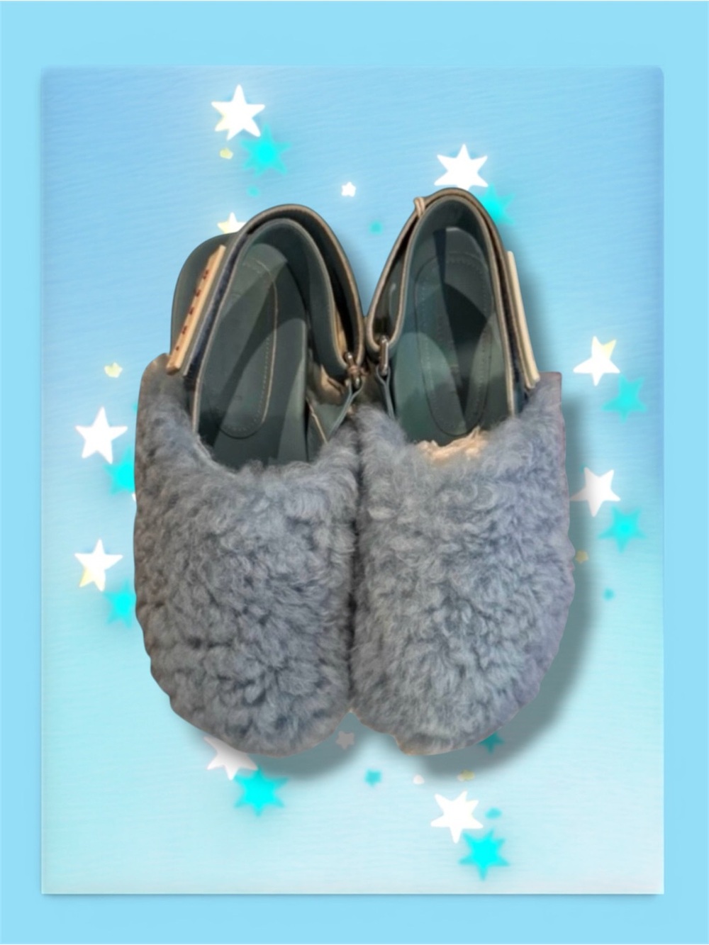 🆕💗MARNI Fussbett Sabot Shearling Slip On Mules Sandals. BLUE. EU37/US6.5~7. NWT